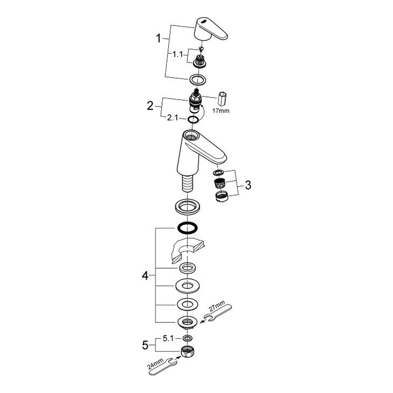 Onderdelentekening Grohe Eurodisc Cosmopolitan toiletkraan XS-Size 2010–2016