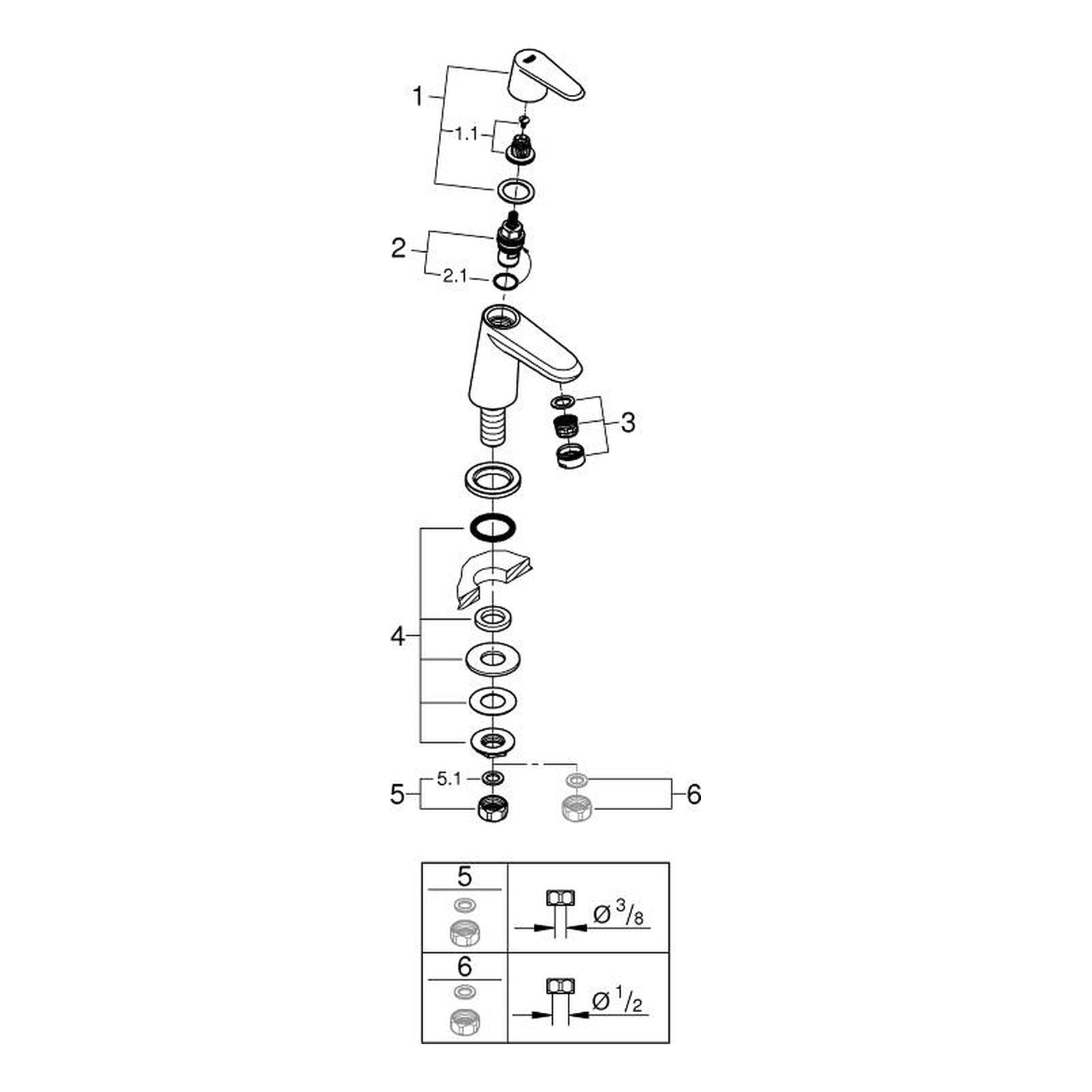 Onderdelentekening Grohe Eurodisc Cosmopolitan toiletkraan XS-Size