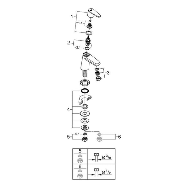 Onderdelentekening Grohe Eurodisc Cosmopolitan toiletkraan XS-Size