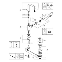 Onderdelentekening Grohe Eurodisc Cosmopolitan wastafelmengkraan L-Size