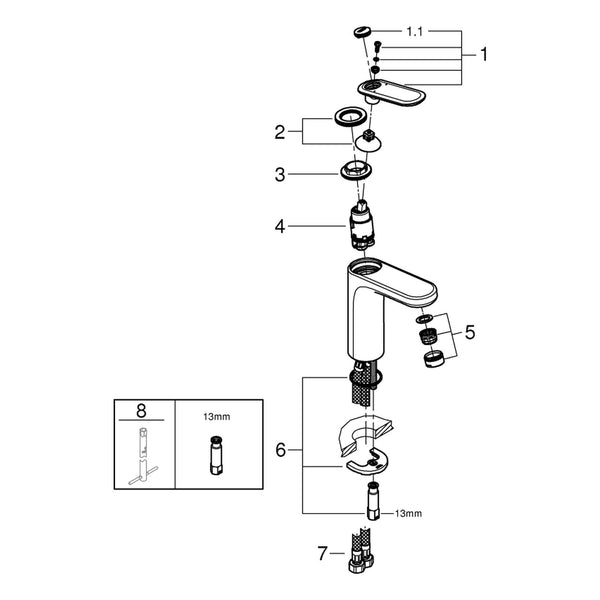 Onderdelentekening Grohe Veris wastafelmengkraan M-Size