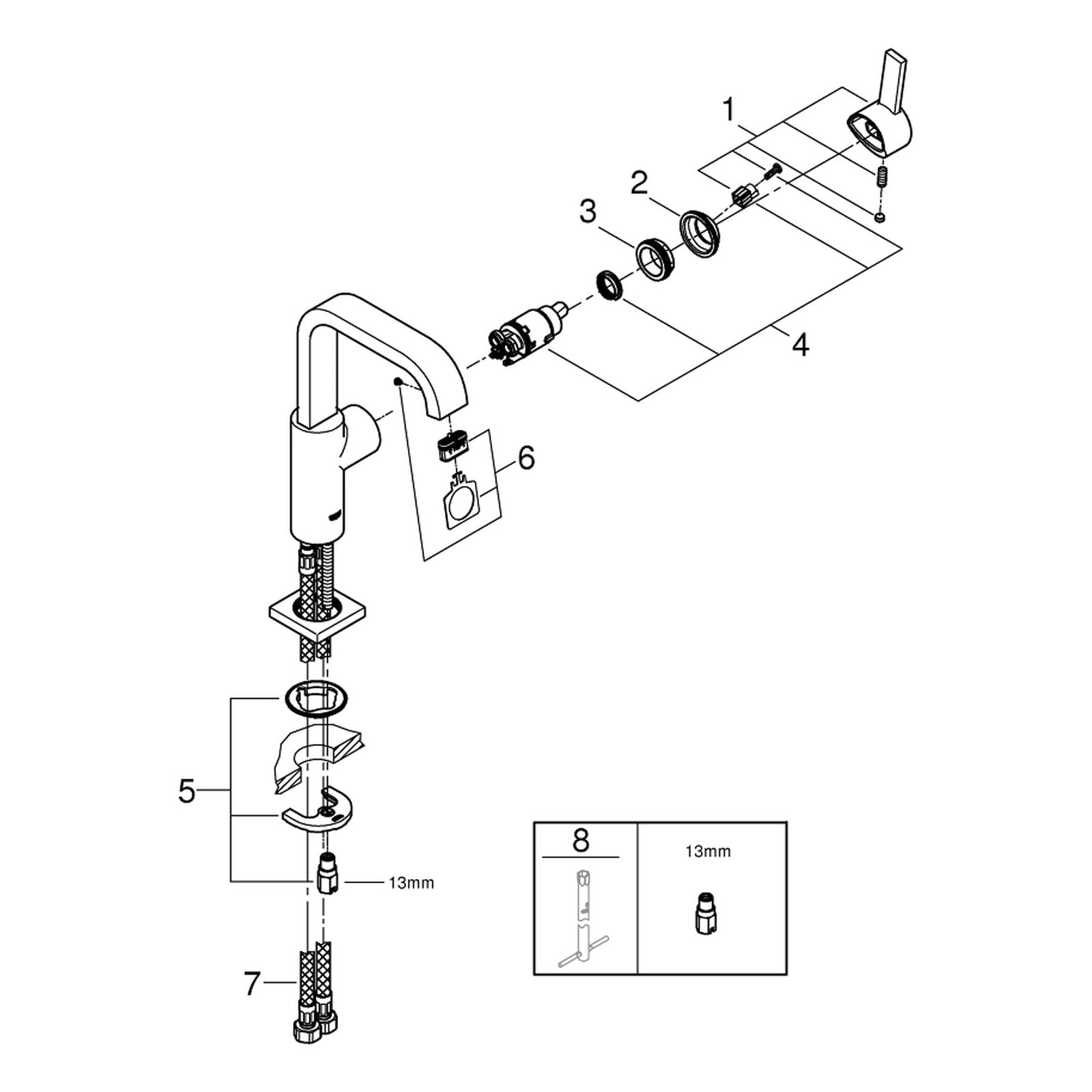 Onderdelentekening Grohe Allure wastafelmengkraan L-Size