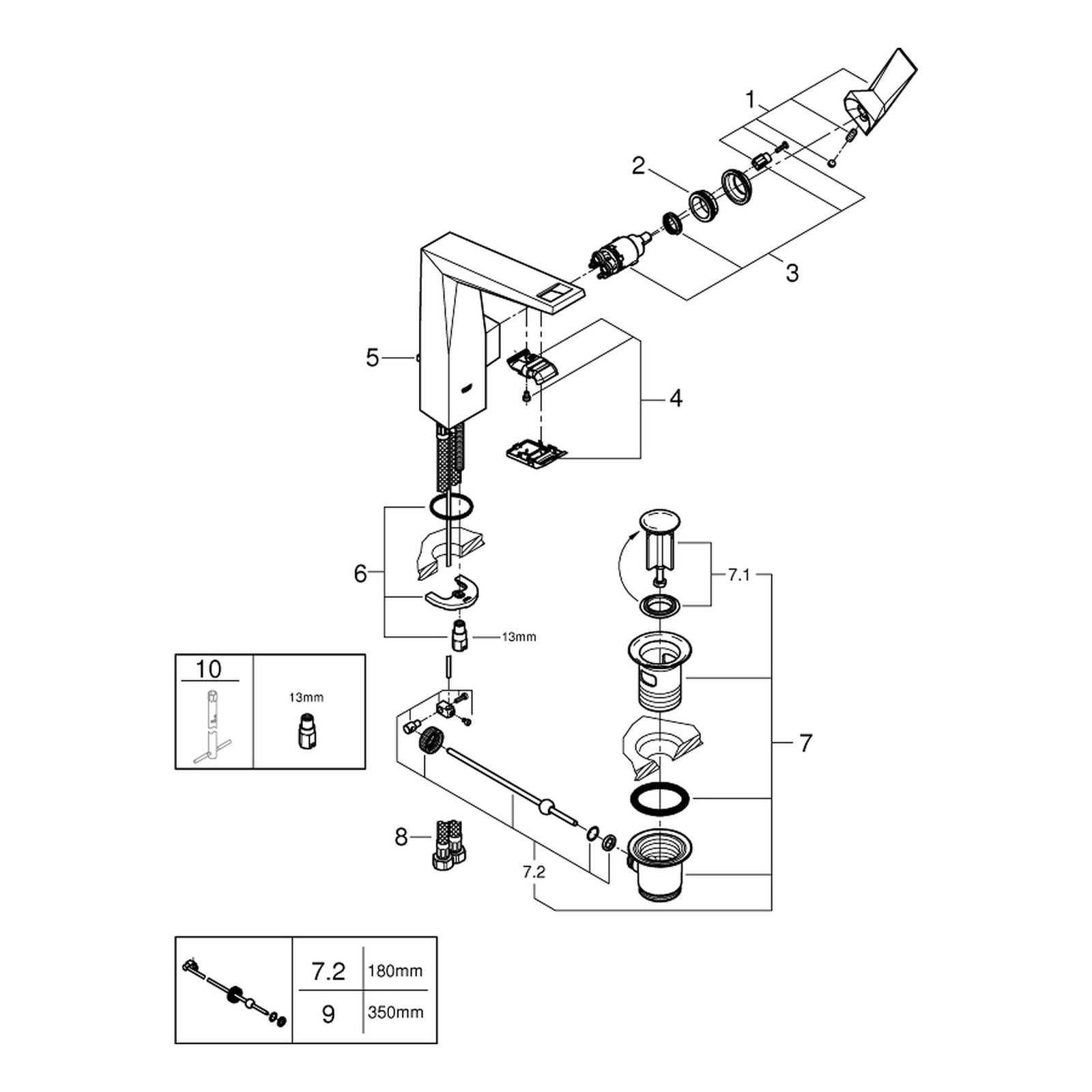 Onderdelentekening Grohe Allure Brilliant wastafelmengkraan L-Size 2016–2019