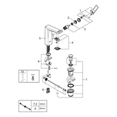 Onderdelentekening Grohe Allure Brilliant wastafelmengkraan L-Size 2016–2019