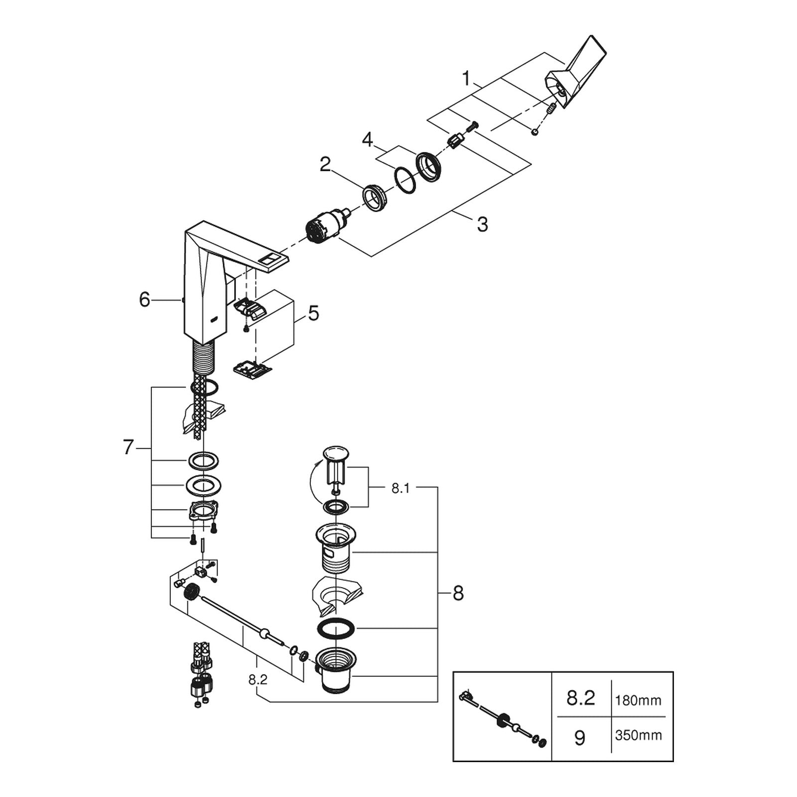Onderdelentekening Grohe Allure Brilliant wastafelmengkraan L-Size