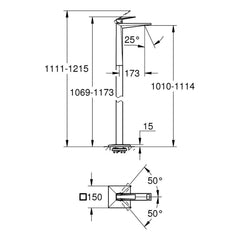 Maattekening Grohe Allure Brilliant wastafelmengkraan XXL-Size