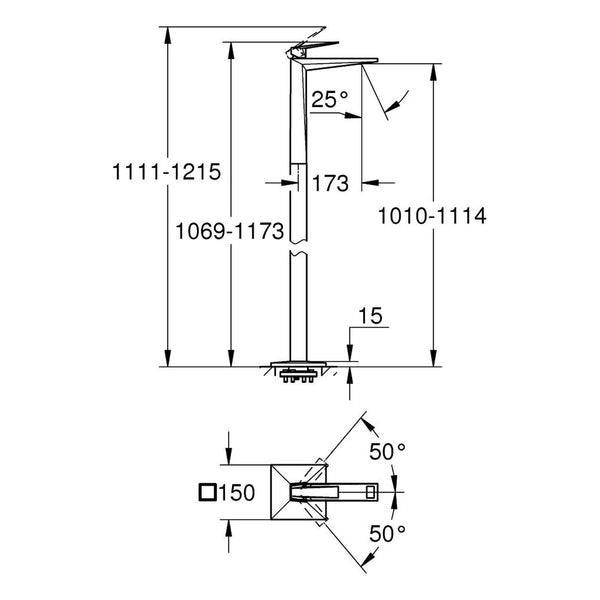 Maattekening Grohe Allure Brilliant wastafelmengkraan XXL-Size