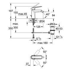 Maattekening Grohe Allure Brilliant bidetmengkraan M-Size