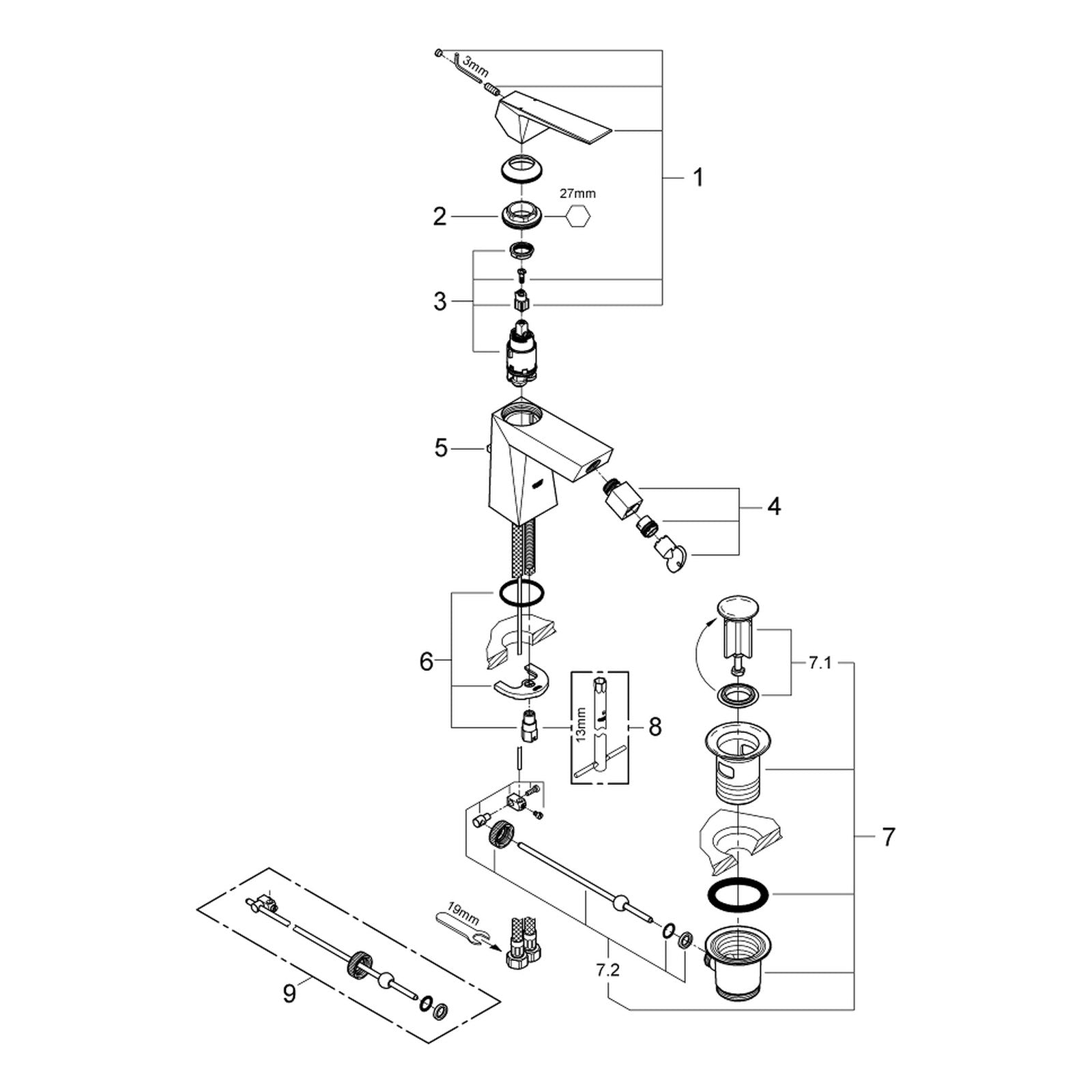 Onderdelentekening Grohe Allure Brilliant bidetmengkraan M-Size