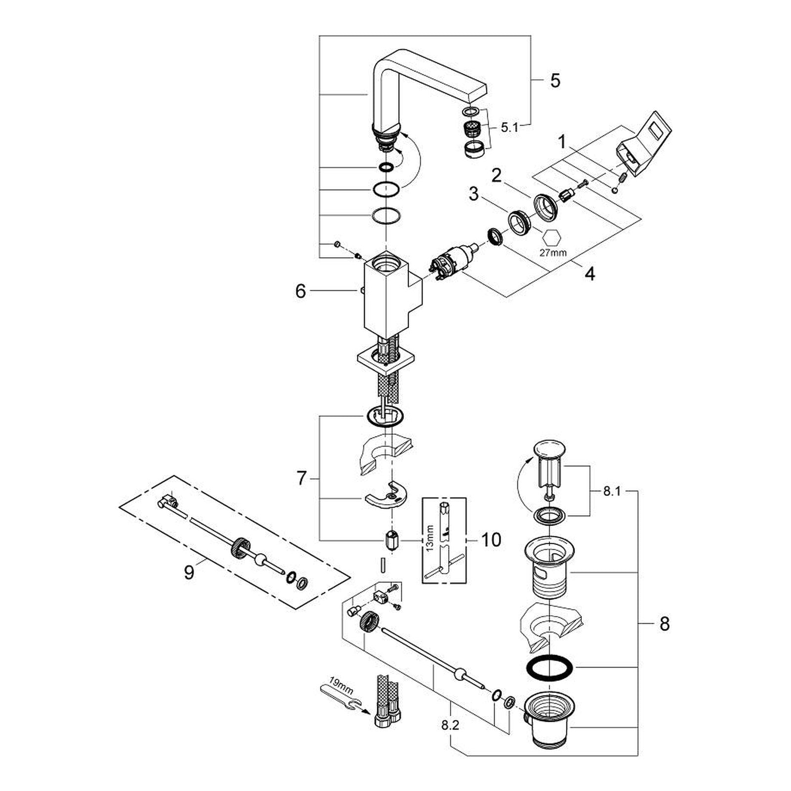 Onderdelentekening Grohe Eurocube wastafelmengkraan L-Size