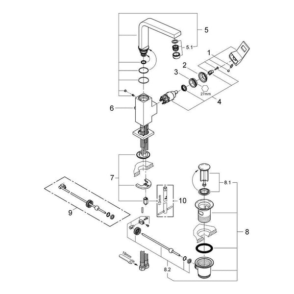 Onderdelentekening Grohe Eurocube wastafelmengkraan L-Size