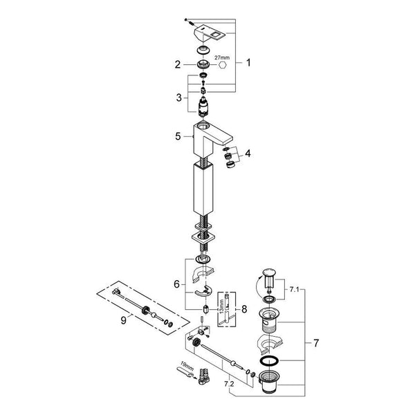 Onderdelentekening Grohe Eurocube wastafelmengkraan XL-Size