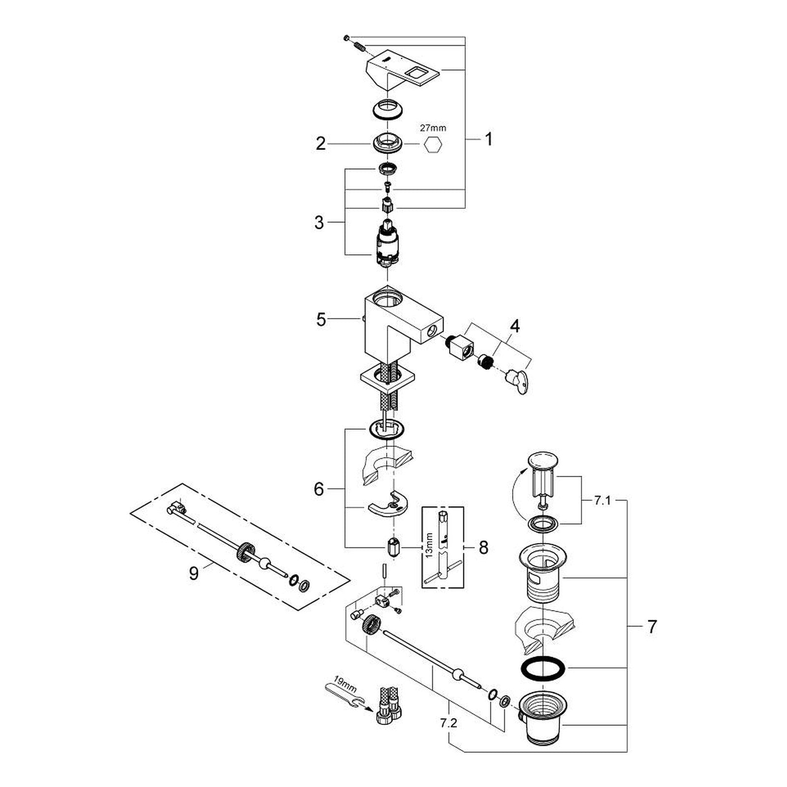 Onderdelentekening Grohe Eurocube bidetmengkraan S-Size