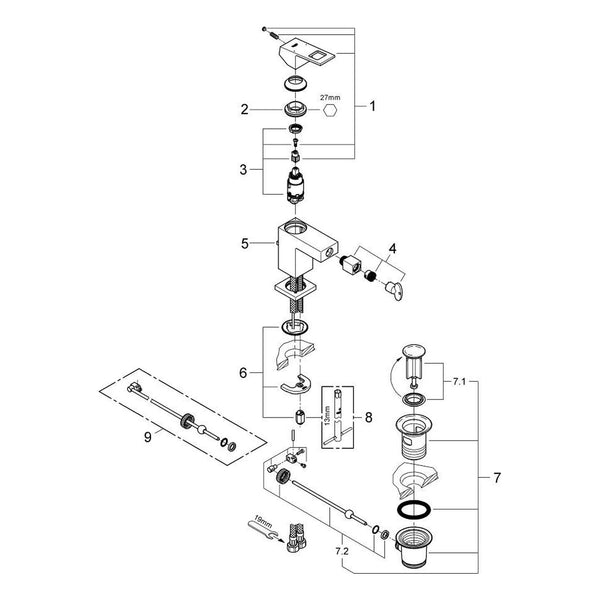 Onderdelentekening Grohe Eurocube bidetmengkraan S-Size