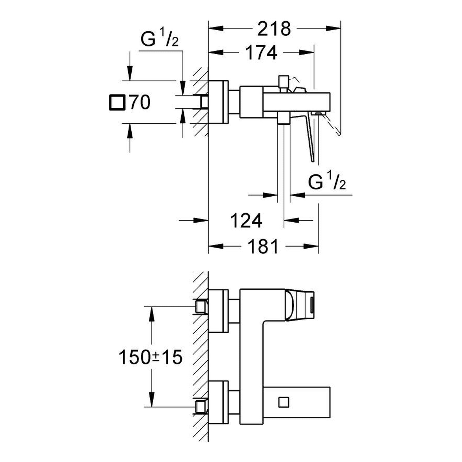 Maattekening Grohe Eurocube badmengkraan