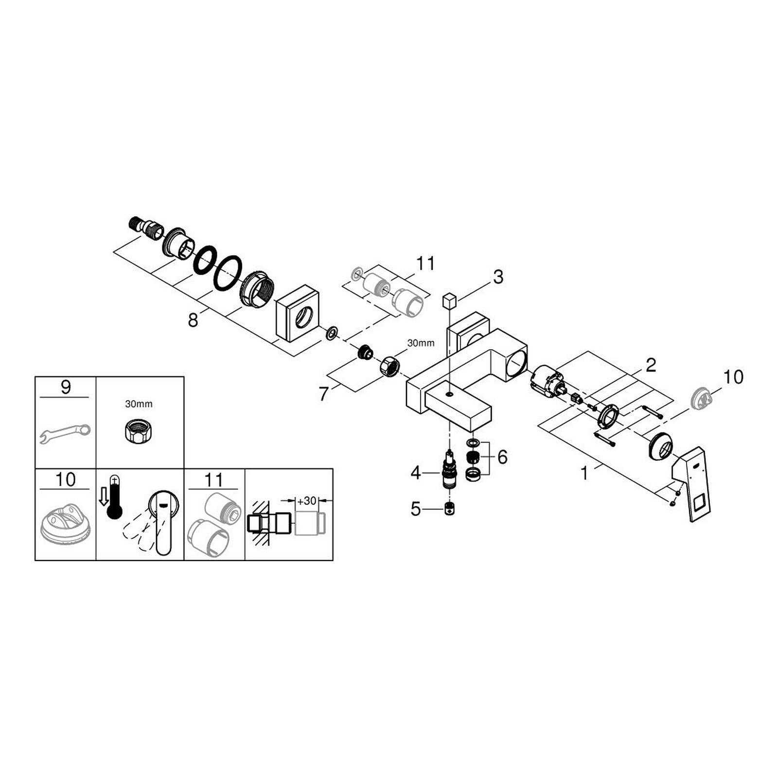 Onderdelentekening Grohe Eurocube badmengkraan
