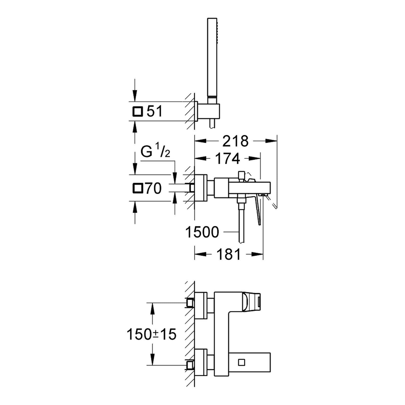 Maattekening Grohe Eurocube badmengkraan