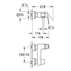 Maattekening Grohe Eurocube douchemengkraan