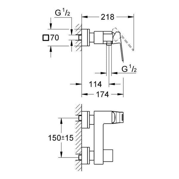 Maattekening Grohe Eurocube douchemengkraan
