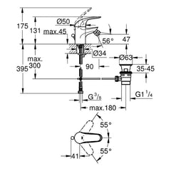 Maattekening Grohe EuroPro bidetmengkraan S-Size