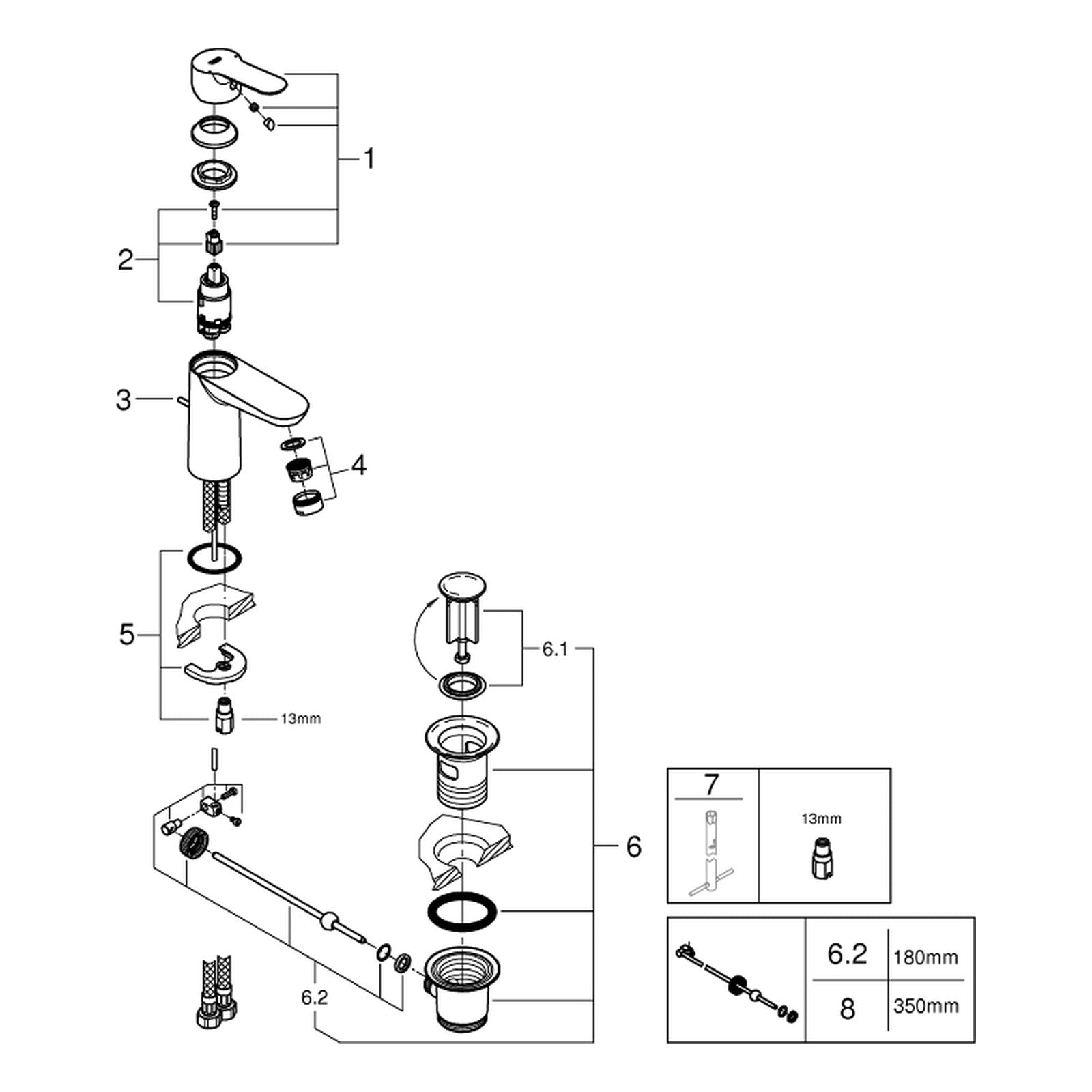 Onderdelentekening Grohe BauEdge wastafelmengkraan S-Size