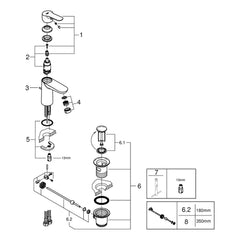 Onderdelentekening Grohe BauEdge wastafelmengkraan S-Size