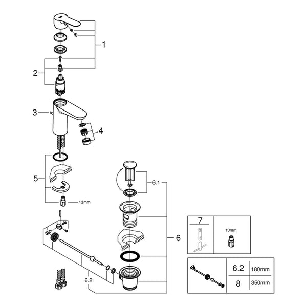 Onderdelentekening Grohe BauEdge wastafelmengkraan S-Size