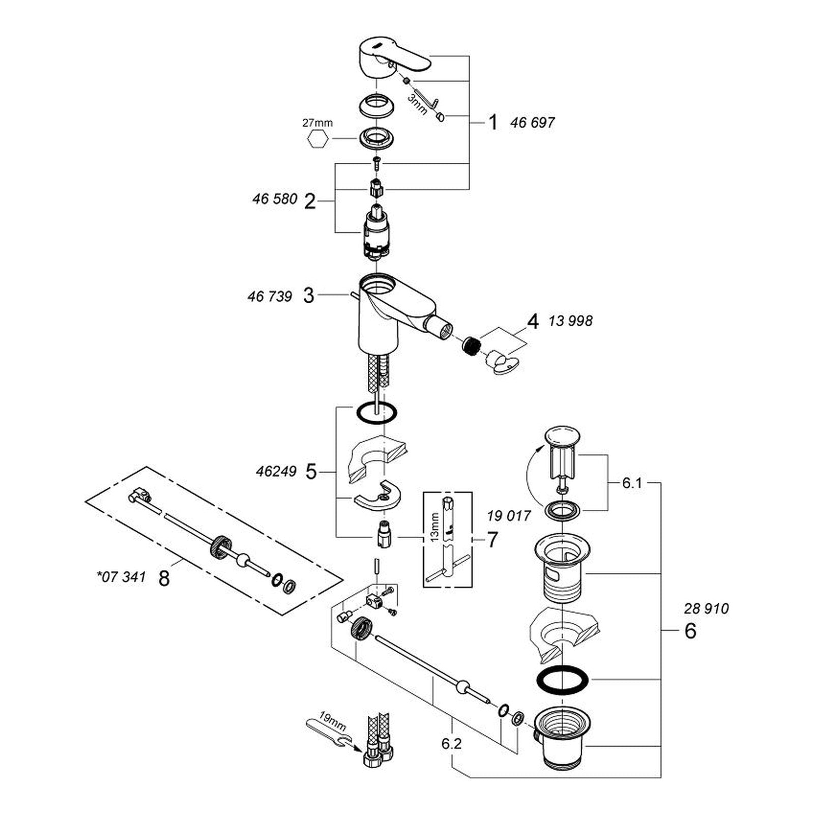 Onderdelentekening Grohe BauEdge bidetmengkraan