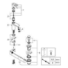 Onderdelentekening Grohe BauLoop wastafelmengkraan S-Size