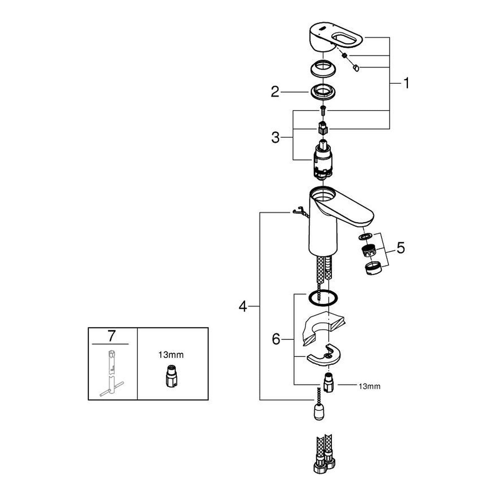 Onderdelentekening Grohe BauLoop wastafelmengkraan S-Size