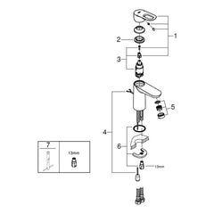 Onderdelentekening Grohe BauLoop wastafelmengkraan S-Size