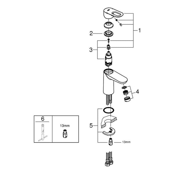Onderdelentekening Grohe BauLoop wastafelmengkraan S-Size