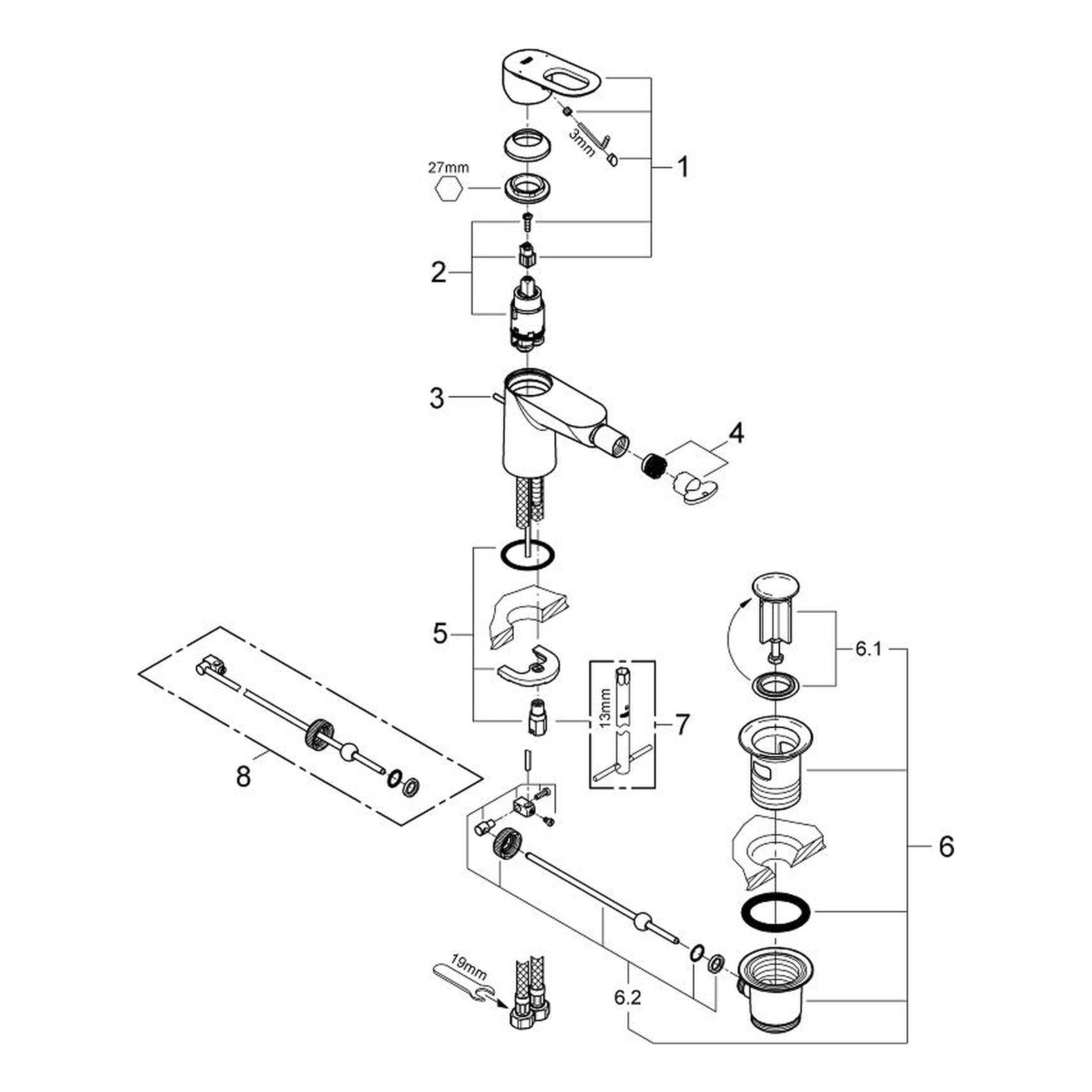 Onderdelentekening Grohe BauLoop bidetmengkraan
