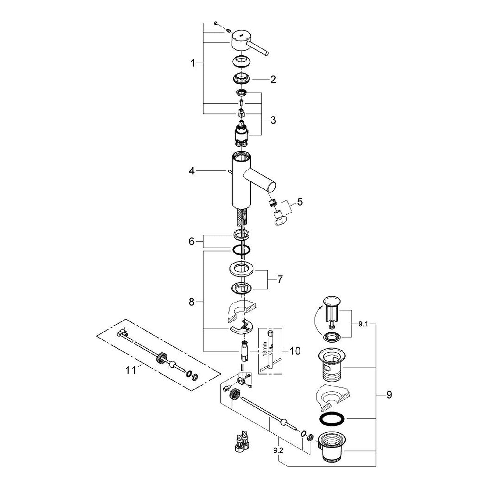 Onderdelentekening Grohe Essence wastafelmengkraan S-Size