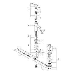 Onderdelentekening Grohe Essence wastafelmengkraan S-Size