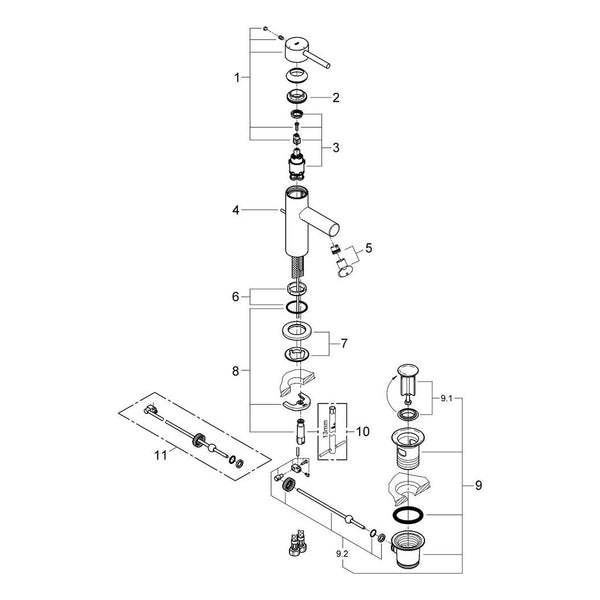 Onderdelentekening Grohe Essence wastafelmengkraan S-Size