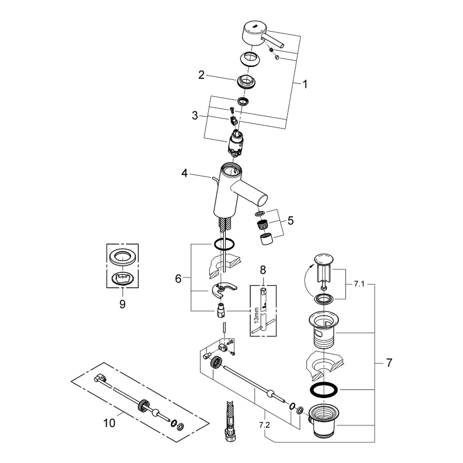 Onderdelentekening Grohe Concetto wastafelmengkraan S-Size