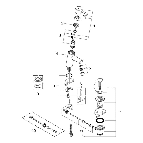 Onderdelentekening Grohe Concetto wastafelmengkraan S-Size