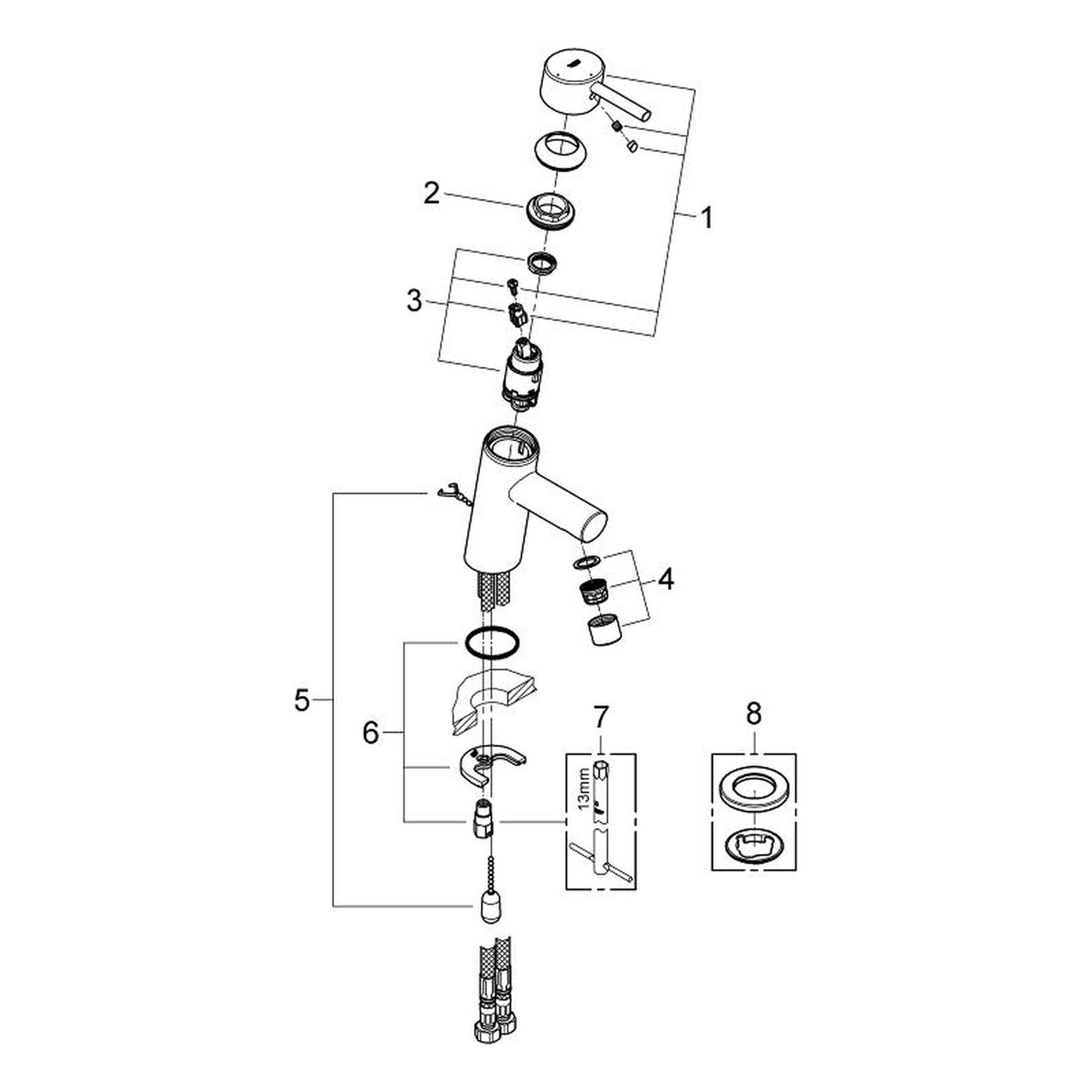 Onderdelentekening Grohe Concetto wastafelmengkraan S-Size