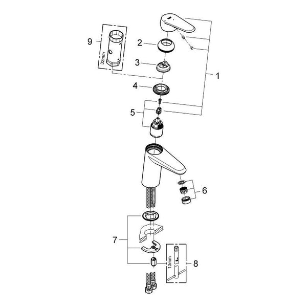 Onderdelentekening Grohe Eurodisc Cosmopolitan wastafelmengkraan S-Size