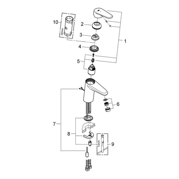 Onderdelentekening Grohe Eurodisc Cosmopolitan wastafelmengkraan S-Size