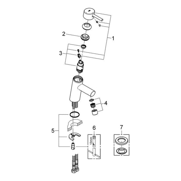Onderdelentekening Grohe Concetto wastafelmengkraan S-Size