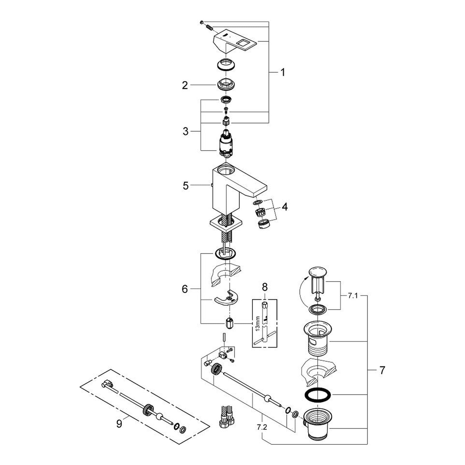 Onderdelentekening Grohe Eurocube wastafelmengkraan S-Size