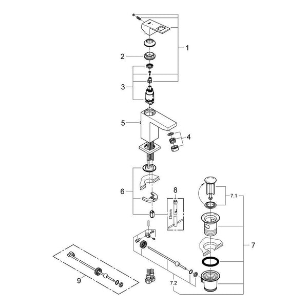Onderdelentekening Grohe Eurocube wastafelmengkraan S-Size