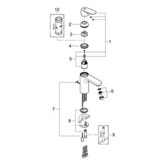 Onderdelentekening Grohe Eurosmart Cosmopolitan wastafelmengkraan M-Size 2012–2017