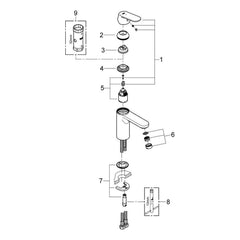 Onderdelentekening Grohe Eurosmart Cosmopolitan wastafelmengkraan M-Size 2012–2017