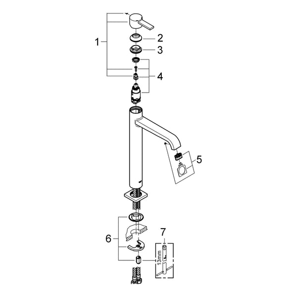 Onderdelentekening Grohe Allure wastafelmengkraan XL-Size