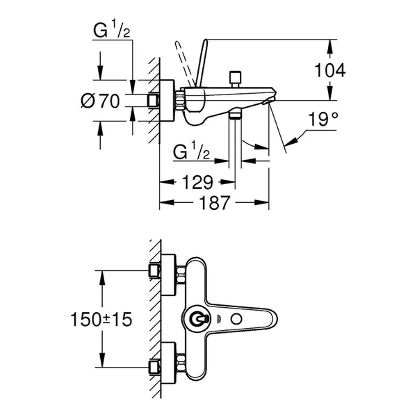 Maattekening Grohe Eurodisc Joy badmengkraan