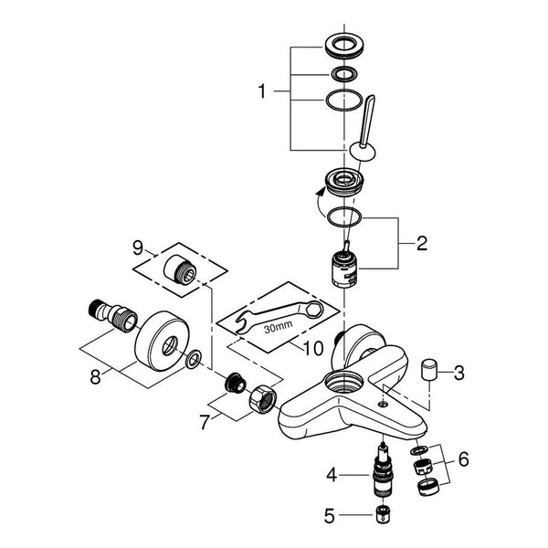 Onderdelentekening Grohe Eurodisc Joy badmengkraan