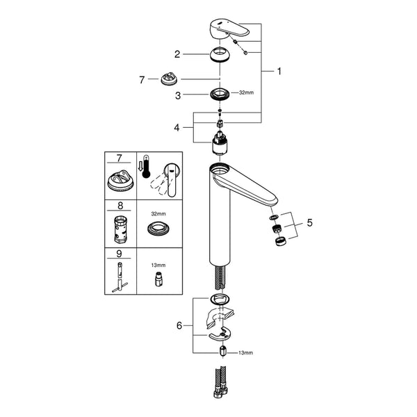Onderdelentekening Grohe Eurodisc Cosmopolitan wastafelmengkraan XL-Size